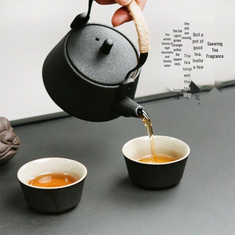 Black Gold Slate Tea Tray with Drainage - Simple Embedded Design