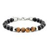 Men's 8mm Tiger Eye Beaded Bracelet - Stainless Steel Jewelry Accessory