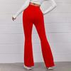 High-Waist Elastic Waistband Control Tummy Lady Trousers Women Solid Color Sports Flared Pants Streetwear
