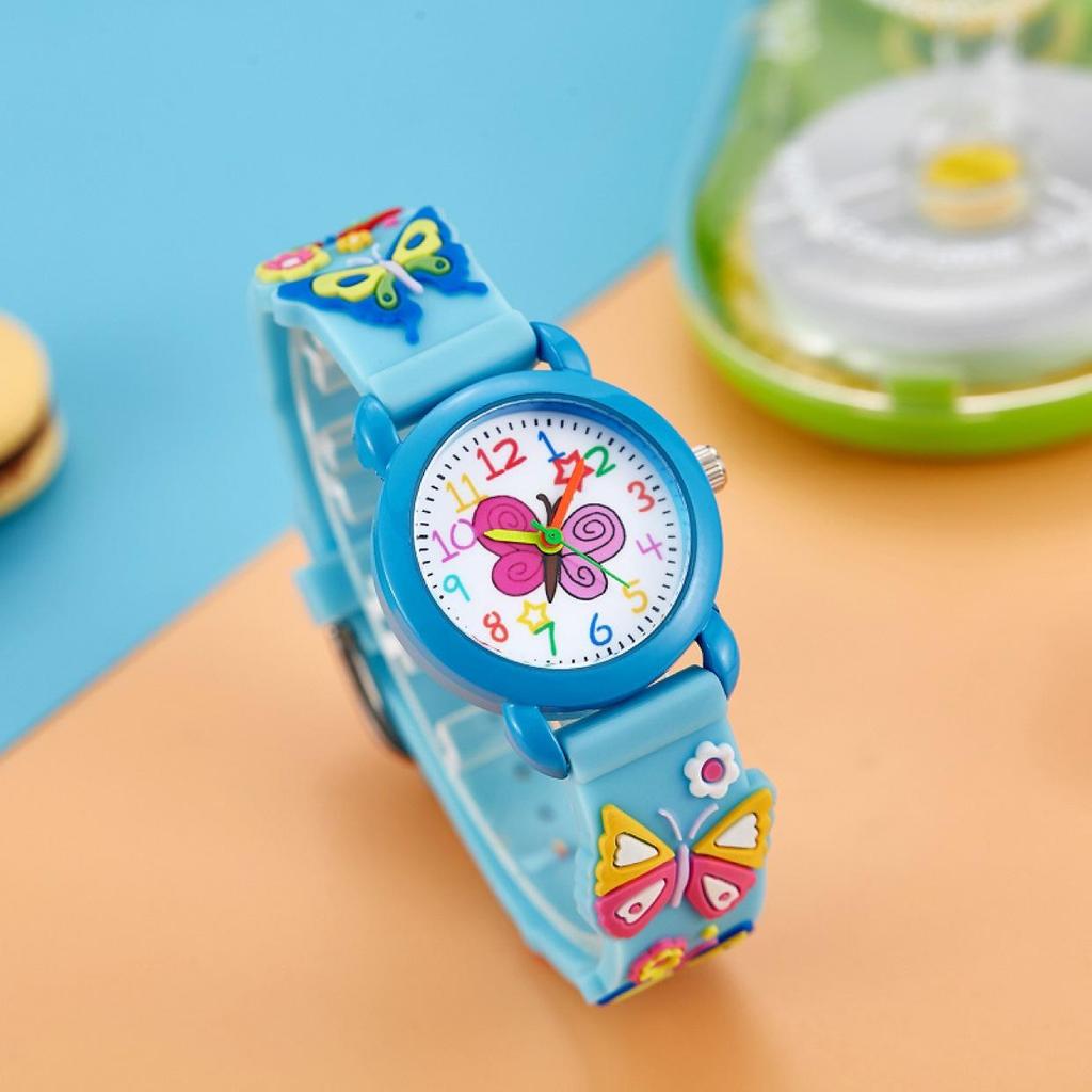 Kids' Pink Cartoon Quartz Watch with Screw-Down Crown and Pin Buckle