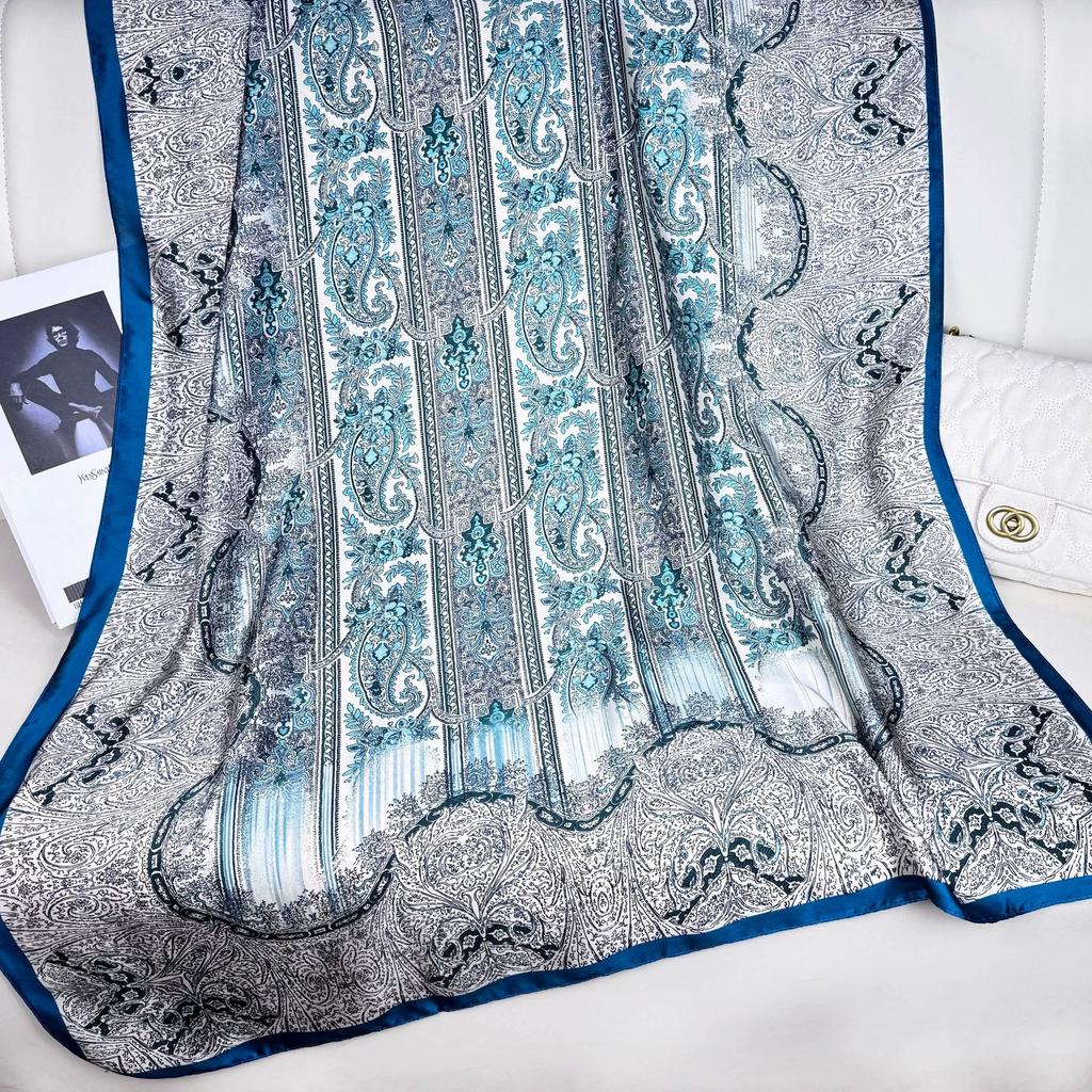 90*180 Elegant Ethnic Faux Silk Scarf For Women Large Cashew Satin Beach Towel Neck Scarf And Wraps For Ladies