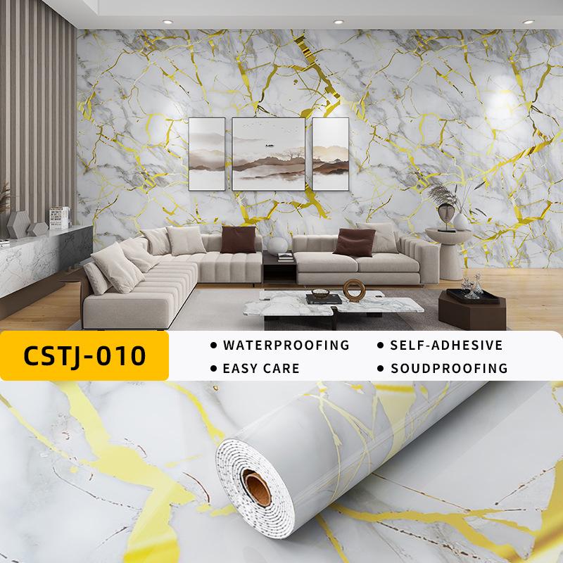 Self-Adhesive Waterproof Imitation Marble Tile Wall Sticker for Bathroom, Living Room, Kitchen, and TV Background.
