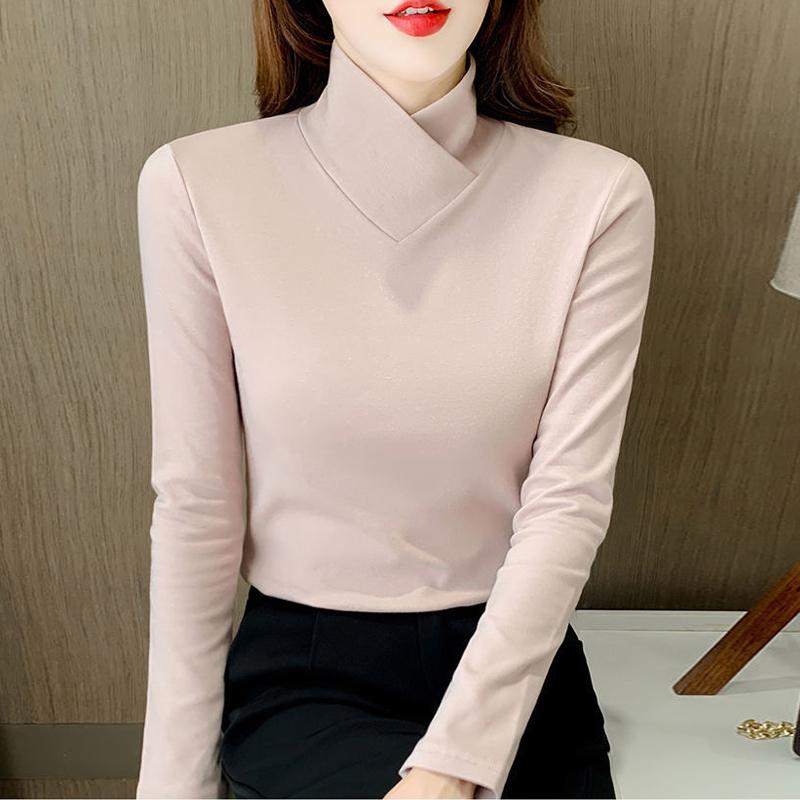 Women Slim Shirt Korean Fashion Autumn Long Sleeve Top Female Keep Warm Elegant Pullover