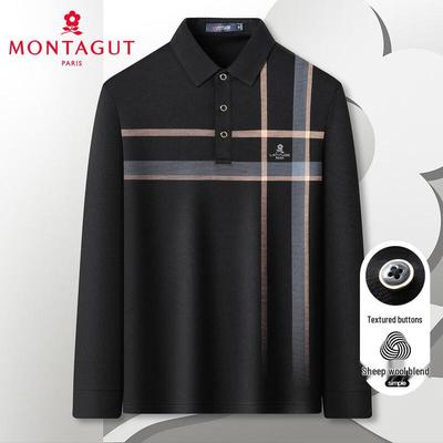 MONTAGUT Męska koszulka polo w paski z długim rękawem, mieszanka wełny