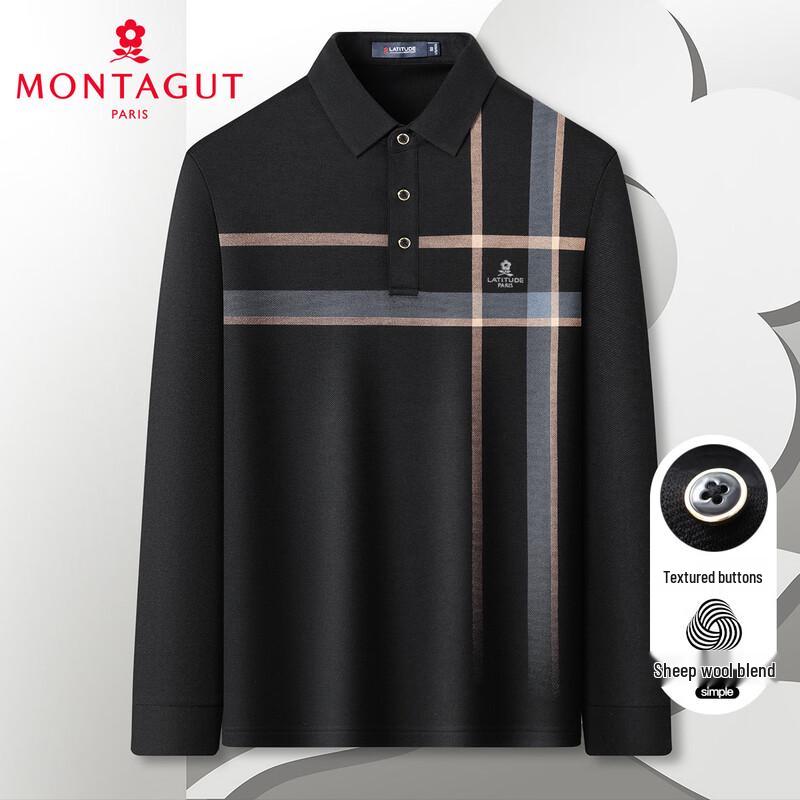 MONTAGUT Men s Wool Blend Striped Long Sleeve Polo Shirt 52