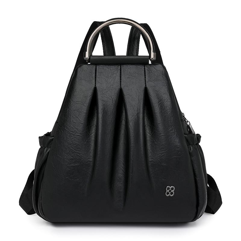 

Плиссированный рюкзак с прострочкой, многофункциональная сумка-тоут, дорожная женская сумка PU чёрный