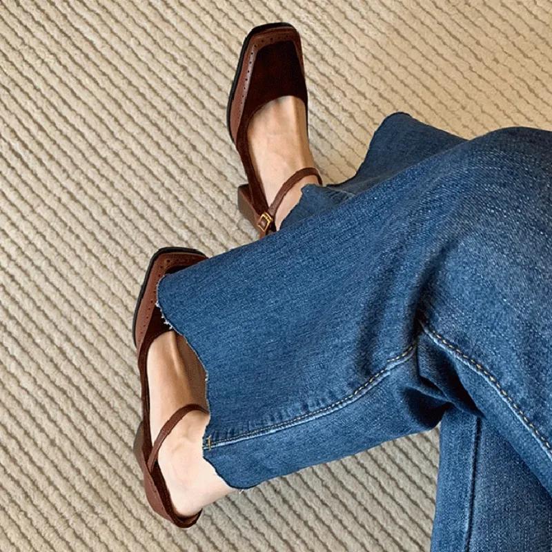 Fashion Pumps On Heeled Square Heels Non Slip Woman High Shoes for Women Comfortable and Elegant Chic Point Fashion Quality 2024 Trend