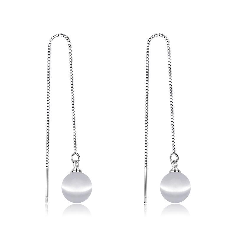 Qiaolanxuan Trendy Korean Style Cat's Eye Stone Long Drop Earrings and Ring Set for Women