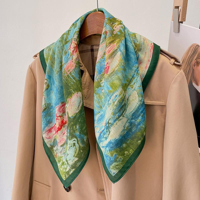 Ren Bomuld Dame Tørklæde Firkantet Foulard Dame Hals Hår Tørklæder Design Printet Hovedtørklæde Mode Pige Tørklæder 2023 Ny