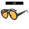 Retro Double Bridge Large Round Sunglasses Women Fashion Oversized Sun Glasses Female Brand Designer Black Yellow Goggle Shades