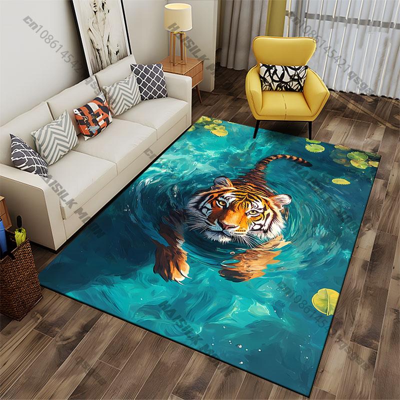 Tiger Swimming In Clear Water Carpet Yoga Living Room Room Decor Children's Crawling Mat Doormat Area Rug Games Mat