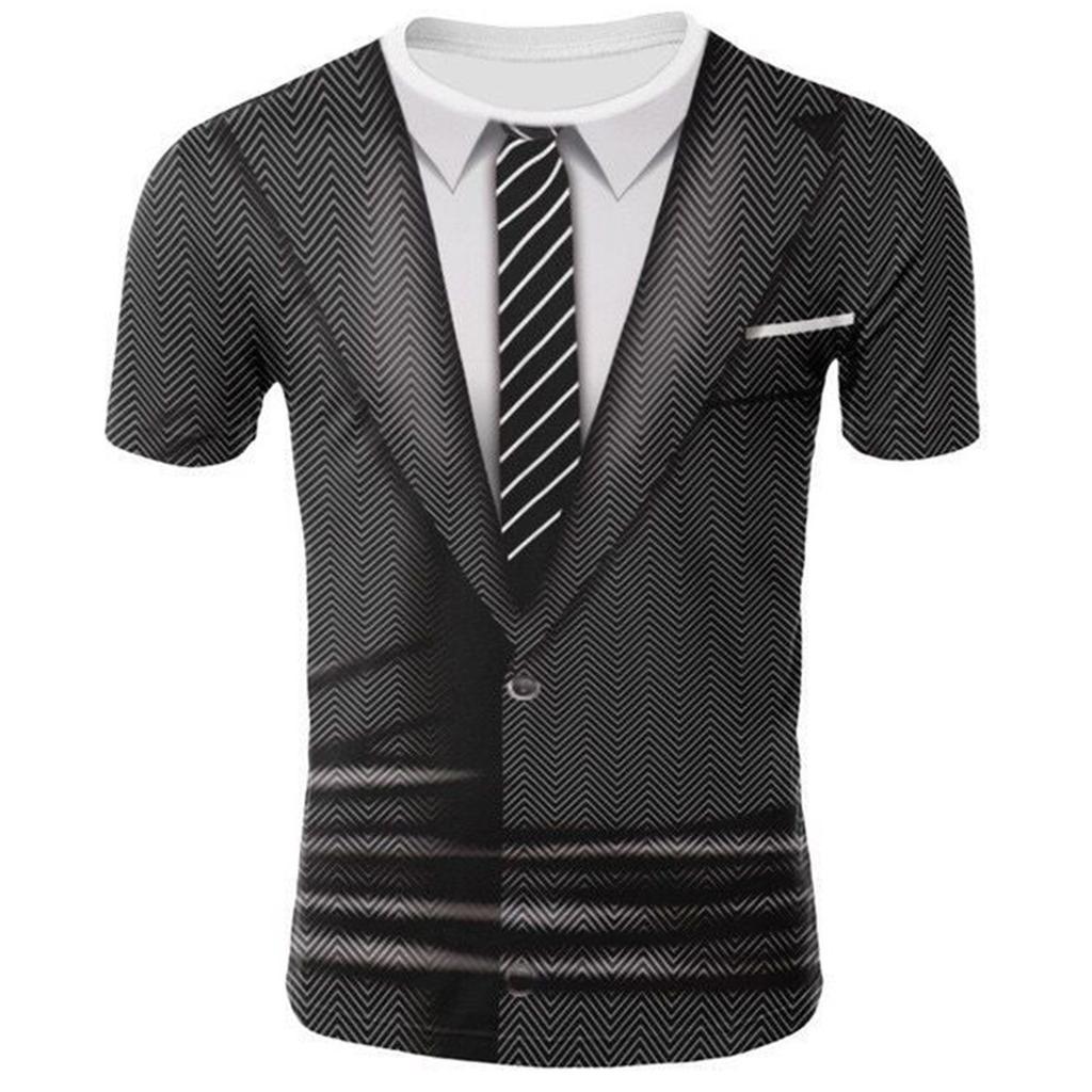 Summer Fashion Funny Fake Suit Men's T Shirt Tuxedo Printed Tee Shirts Male Short Sleeve T-shirts