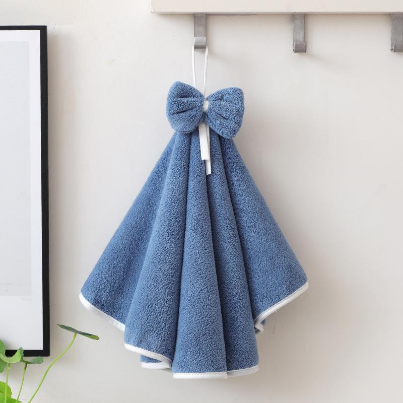 Towel does not shed hair, absorbent hand towel hanging kitchen rag bow thickened coral fleece handkerchief