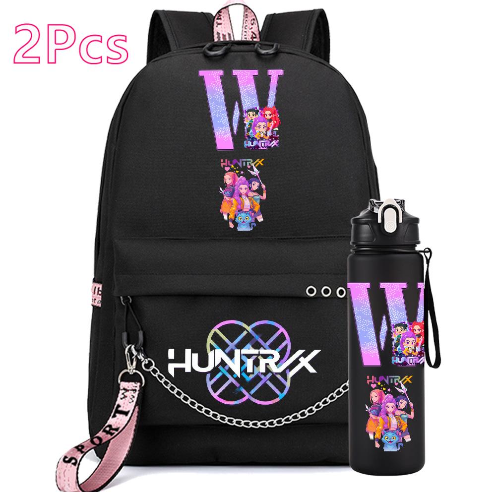 2 st/set Anime Engelsk Bokstav A-Z Tryckt Ryggsäck 750ml Vattenflaska för Student Flicka Pojke Bokväska Resväska Barnpresent