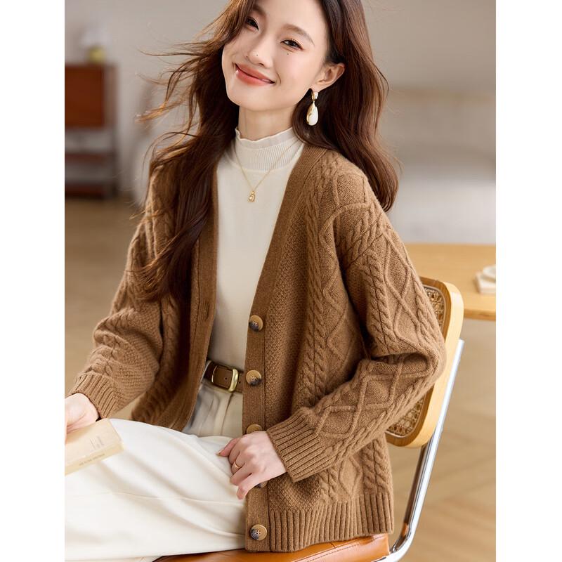 Srcr Women's 100% Wool Thick Knitted Cardigan