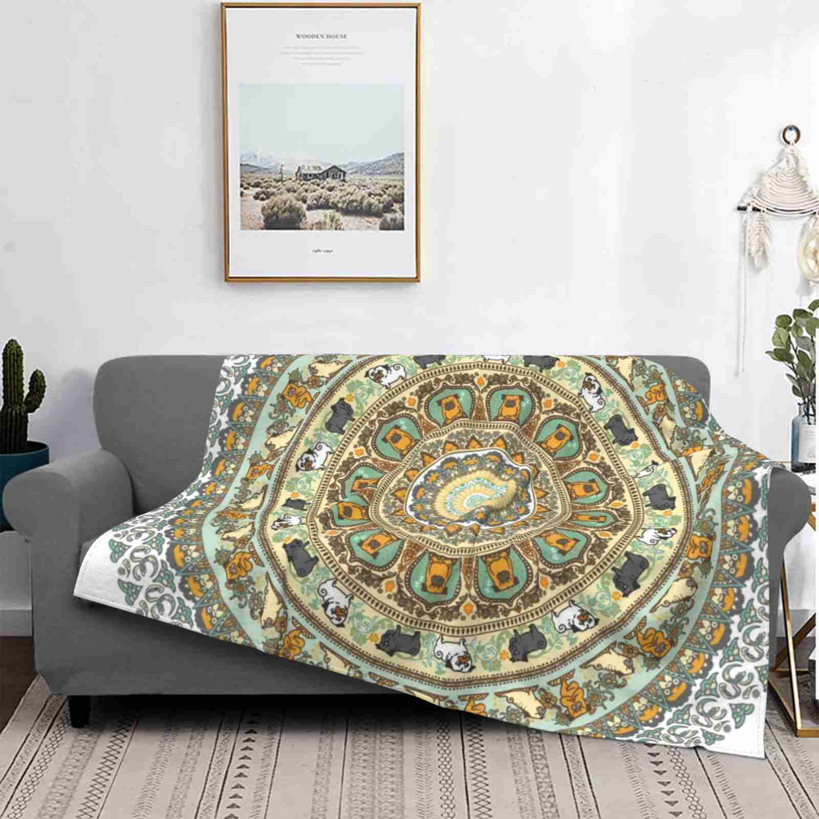 Pug Yoga Soft Warm Light Thin Blanket Pug Yoga Mandala Namaste Gym Meditaion Size: 75*100cm, Weight: 230 GSM