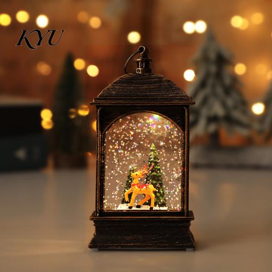 Holiday Party Table Centerpiece Christmas Snow Lantern, Battery Operated Swirling Water Glittering Vintage Portable Resin Lantern Santa Snowman