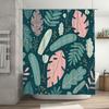 Decorative Shower Curtain Green Leaves Pattern Bath Mat Waterproof Fabric for Bathroom Decorations in Pink Blue Colors Easy Inst