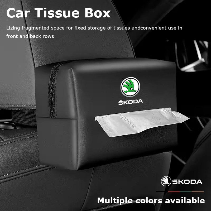 KSDQ3 Car Tissue Box Sun Visor Seat Back Paper Towel Storage Bag For Skoda Octavia Kodiaq Superb Fabia Kamiq Rapid Karoq Enyaq Scala