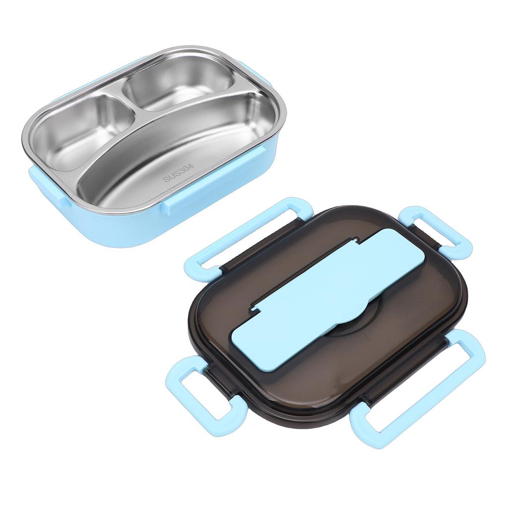 Lunch Box 304 Stainless Steel 3 Grids   Box Microwaveable with Spoon Chopsticks for Camping Traveling