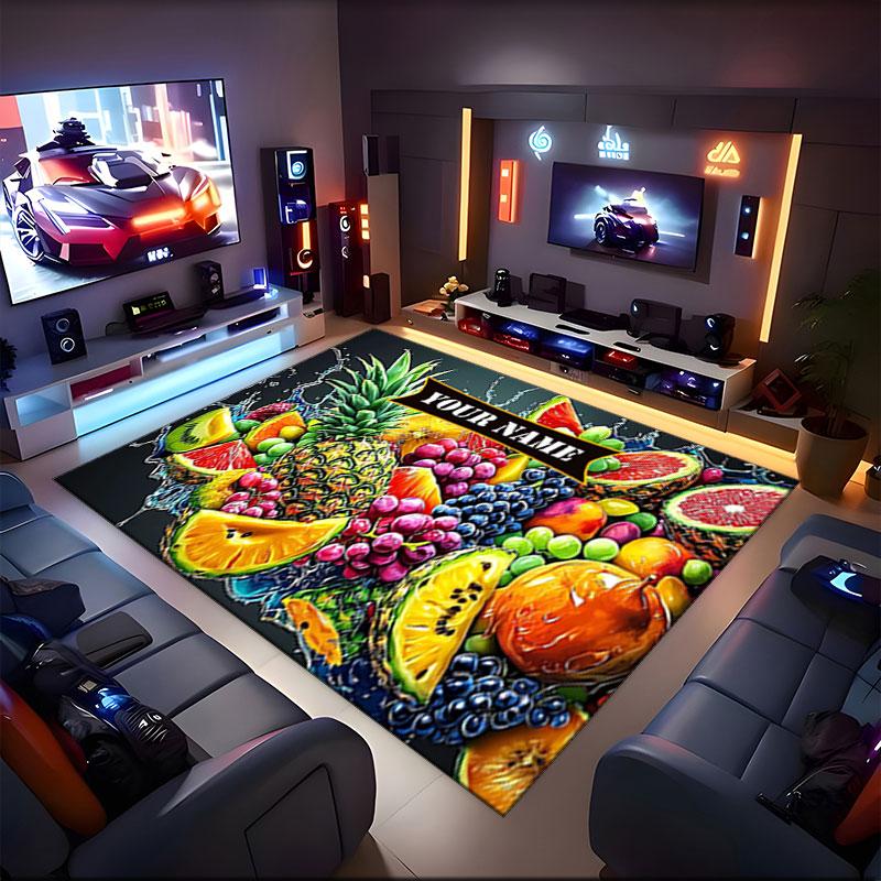 1PC Custom Name Fruit Splash Artwork Theme Floor Mat Ideal for Living Room, Game Rooms, Office, Bedroom,Floor Mat Playful Design