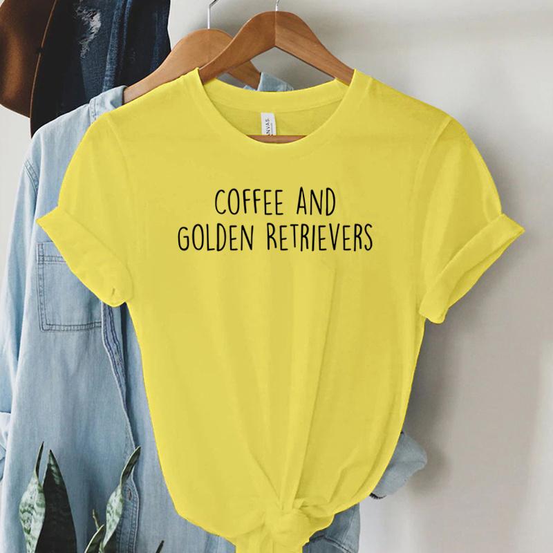 Coffee and Golden Retrievers Shirt Dog Lover Gift Tshirt Female Womens Clothing Round Neck Casual Tops Womens Clothing Sales
