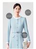 Blue Mid-Length Ruffle Edge Color Block Collar Professional Women's Dress