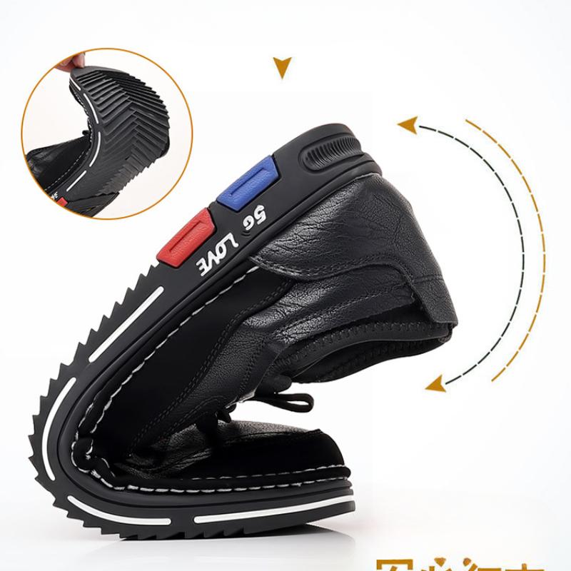 Fashion Genuine Leather Man Shoes Elastic Band Men's Sneakers Concise Soft Soled Men Casual Shoes Light Running Sneaker Tenis Shoes 50