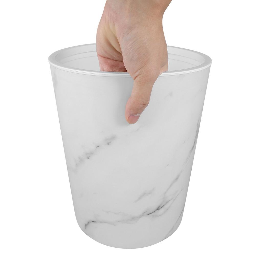 Marble Pattern Trash Can Black Plastic Large Capacity Round Wastebasket for Living Room Kitchen Bathroom Office