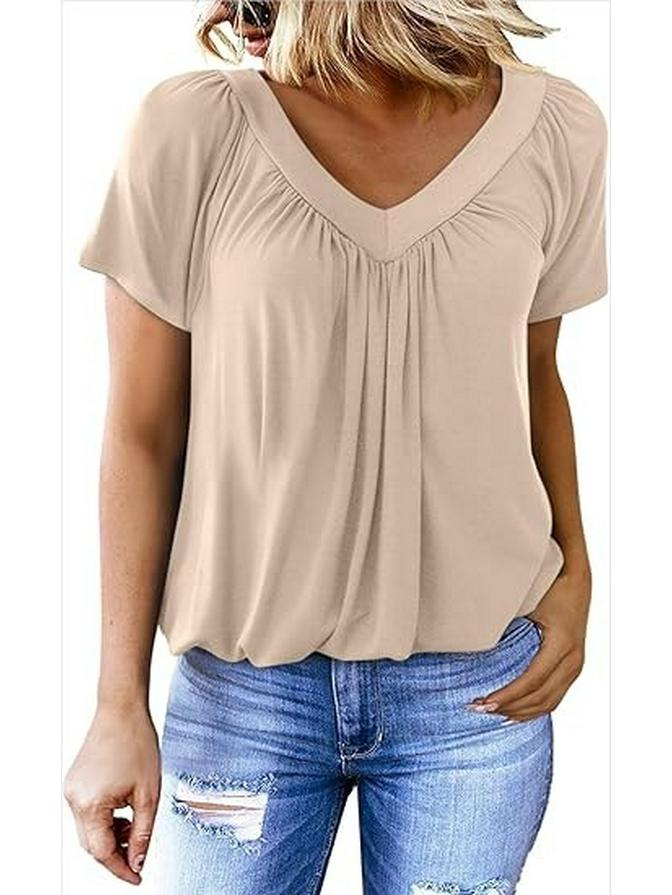 2025 V-Neck Raglan Sleeve Ruffled Casual T-shirt