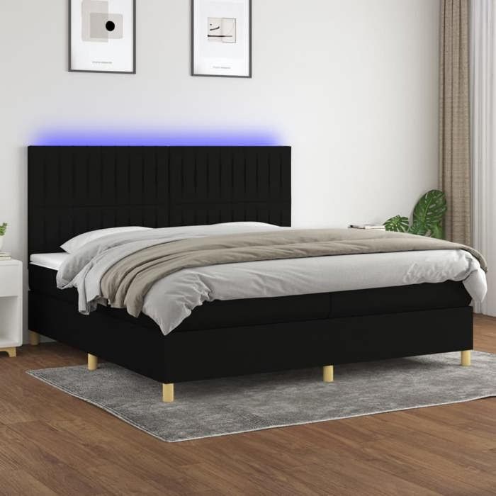 VidaXL Slat Bed Base with Mattress and LED, Upholstered Bed with Headboard, Double Bed, Adult Bedroom Bed, 3135623
