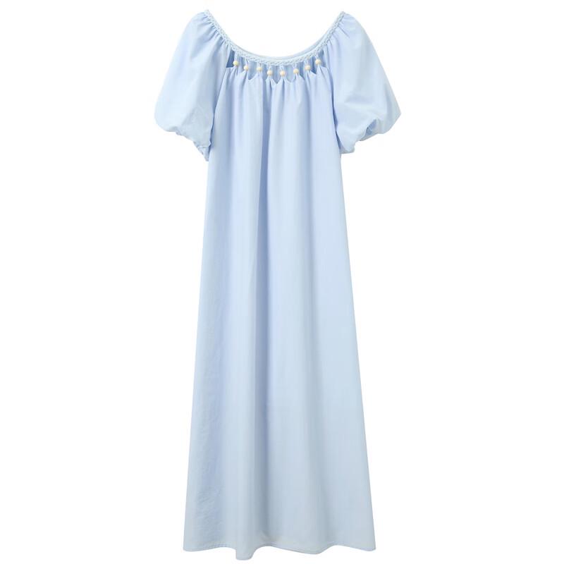 Sancai 2025 Summer Hollow Out Shirred A-Line Maxi Dress