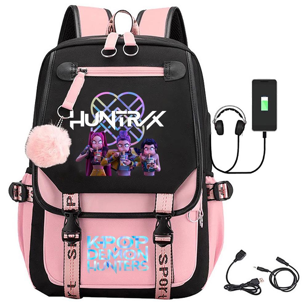 K-pop Demon Hunter Girl Group Backpack with Pompom - School and Campus Edition