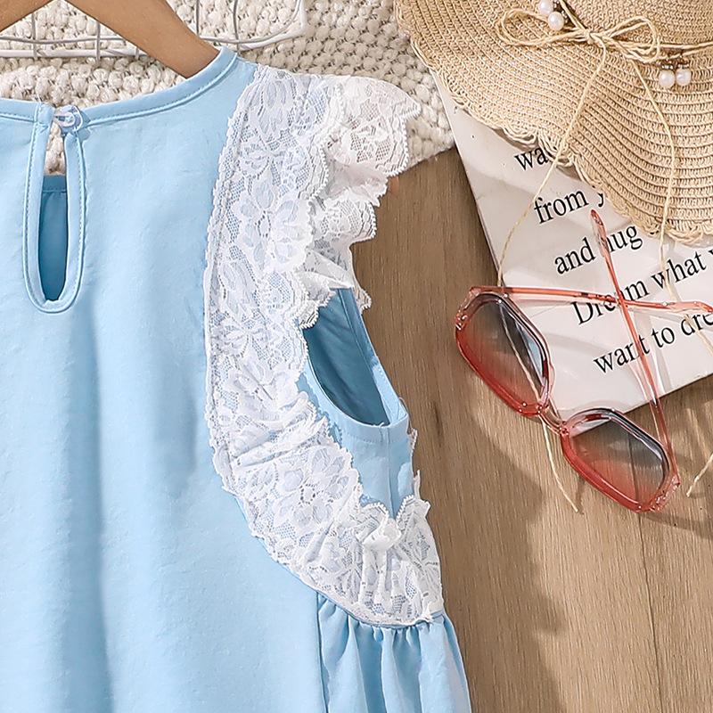 Girls' Dress Children'S Clothing New Summer Fashion Lace Trim Casual Sweet Sleeveless Tank Dress