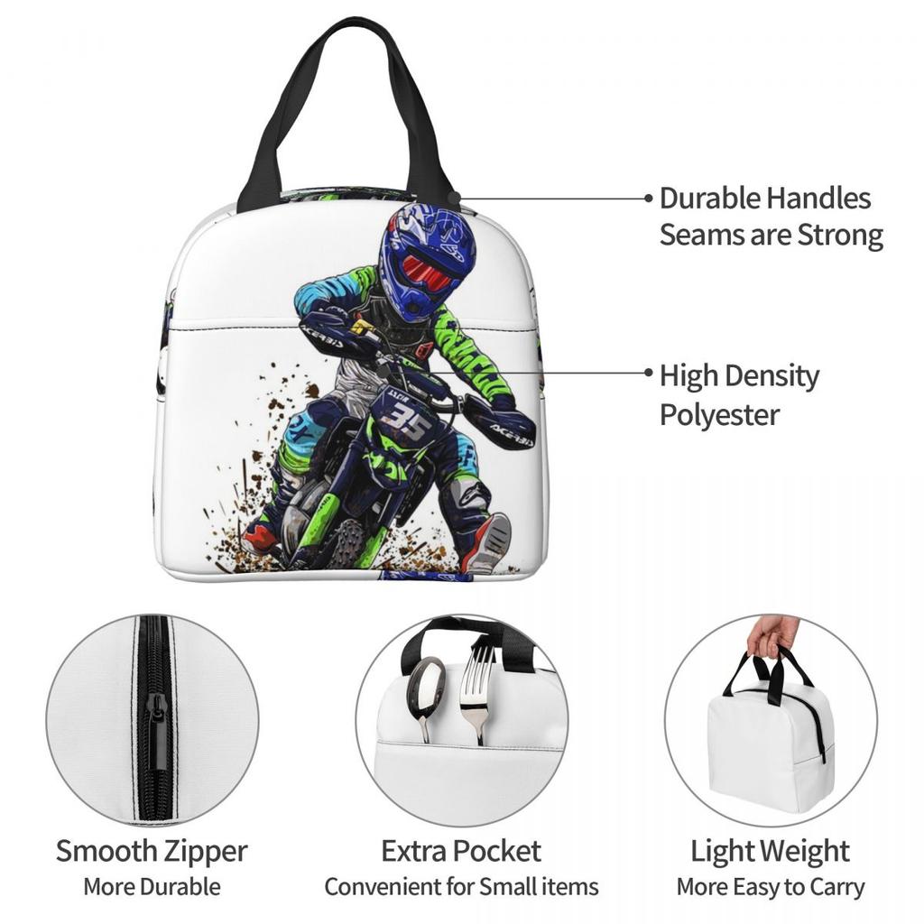 Motocross Dirt Bike Studios MX Rider 35 Isolierte Lunchtasche für Damen Kinder Tragbare Lebensmittelboxen Thermische Lunchbox Tragetasche