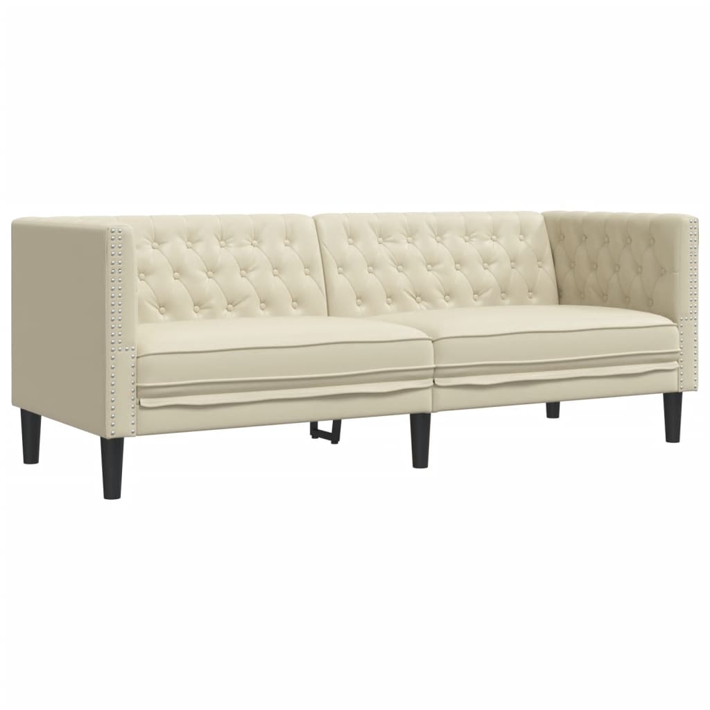 Vidaxl Chesterfield Sofa, Three-Seater, Cream, Faux Leather