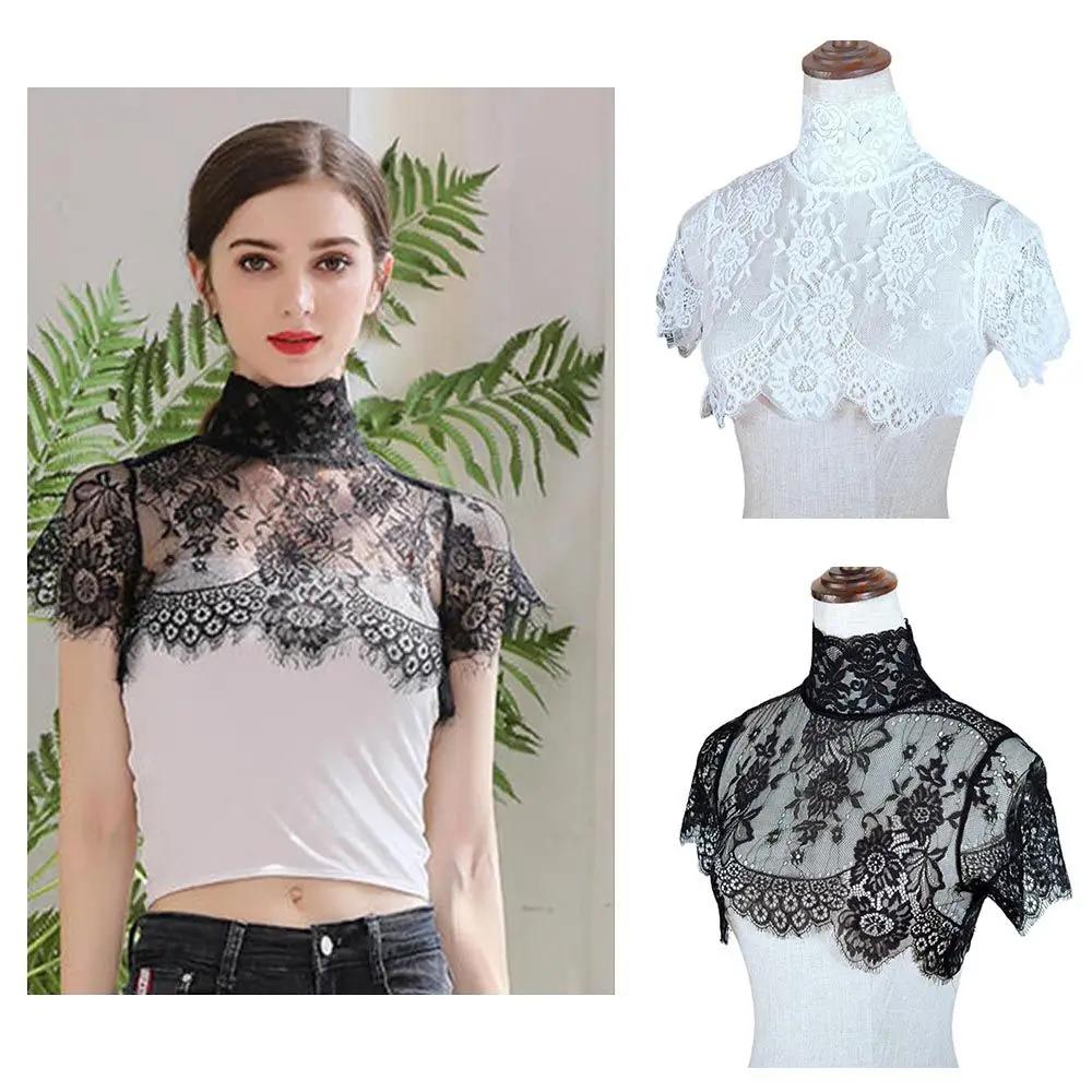 Perfect Match Women Detachable Fake Collar Half Shirt Blouse Sweet Crochet Sheer Eyelash Floral Lace Wedding Dress Dickey Neck Cover