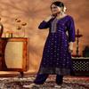 Women's Royal Purple Silk Banarasi Kurta with Straight Pants and Magenta Dupatta Set