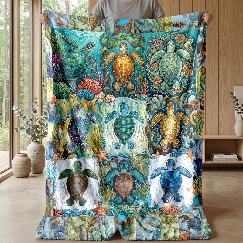 Oceanic Turtle Journey Theme Blanket Lightweight Warm Flannel Blanket Decorative Throw Blanket for Home Decoration