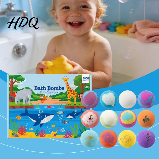Non-staining Bath Bombs 12Pcs Ocean-Themed with Animal Toys Fizzy Colorful Bubble Balls for Fun Kids Natural Sea Salt Essential Oils Moisturizing