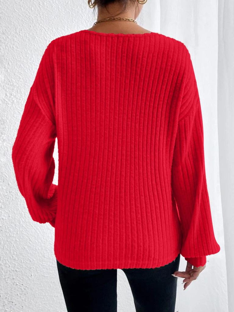 Women's 2024 Autumn/Winter V-Neck Drop-Shoulder Lantern Sleeve Sweater