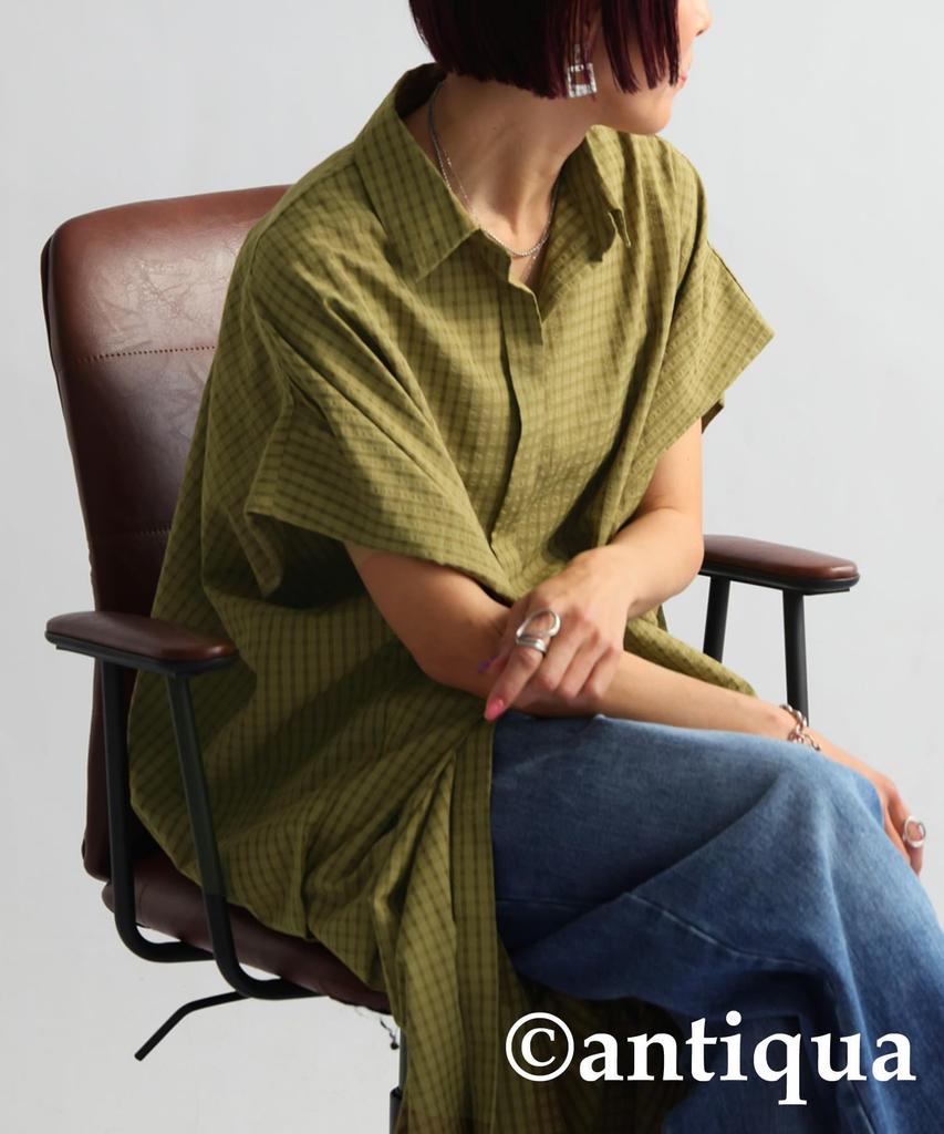 Antiqua Checkered Shirt Free Size Khaki Women's Dress, PY-00722, 02,