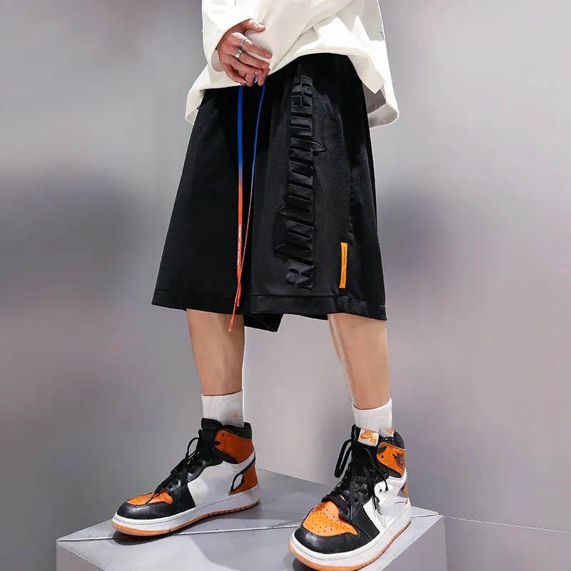 

Мужская верхняя одежда большого размера, летние тонкие шорты, свободные универсальные спортивные дышащие спортивные брюки с завязками радуги, легкие баскетбольные пятиточечные брюки 5XL