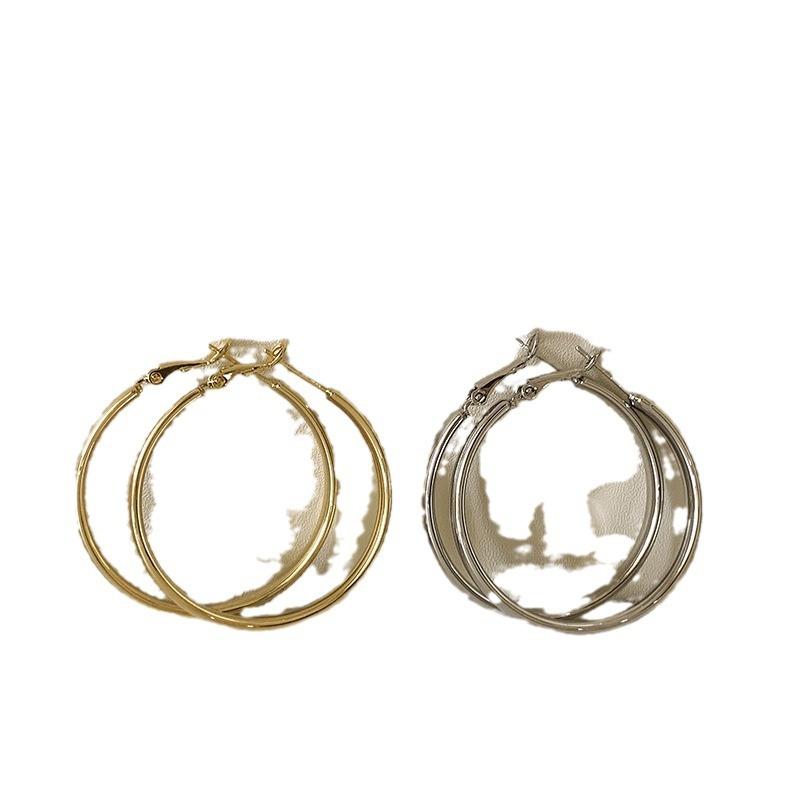 Silver Needle Metal Plain Ring Geometric Earrings Fashion Sense Exaggerated Earrings Niche Design Versatile Earrings Women