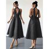 2026 European and American Homologous Polka Dot Lace-up Sexy Deep Neck Backless Dress Long Dress