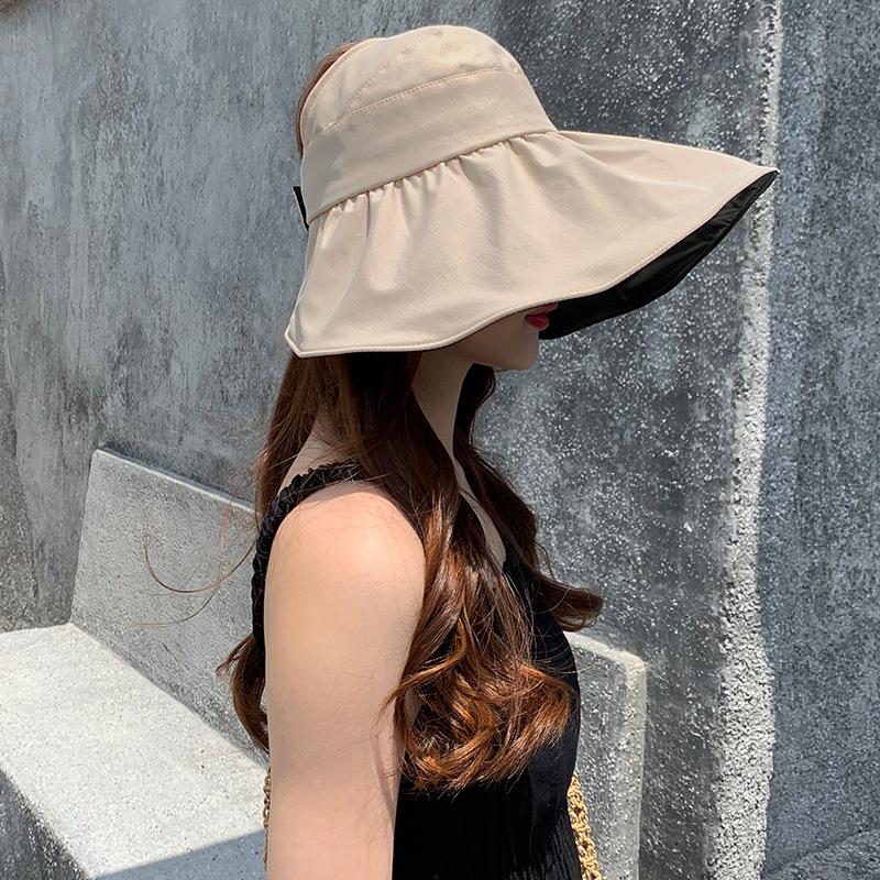 

Hat women s empty top sun hat summer leisure travel UV protection big eaves sun protection vinyl bucket hat exposed ponytail One Size