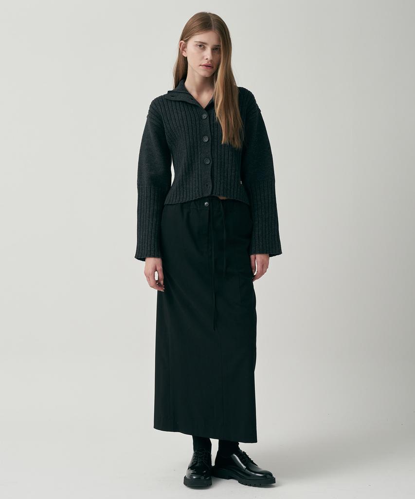Mot Slit Band Long Skirt-Black
