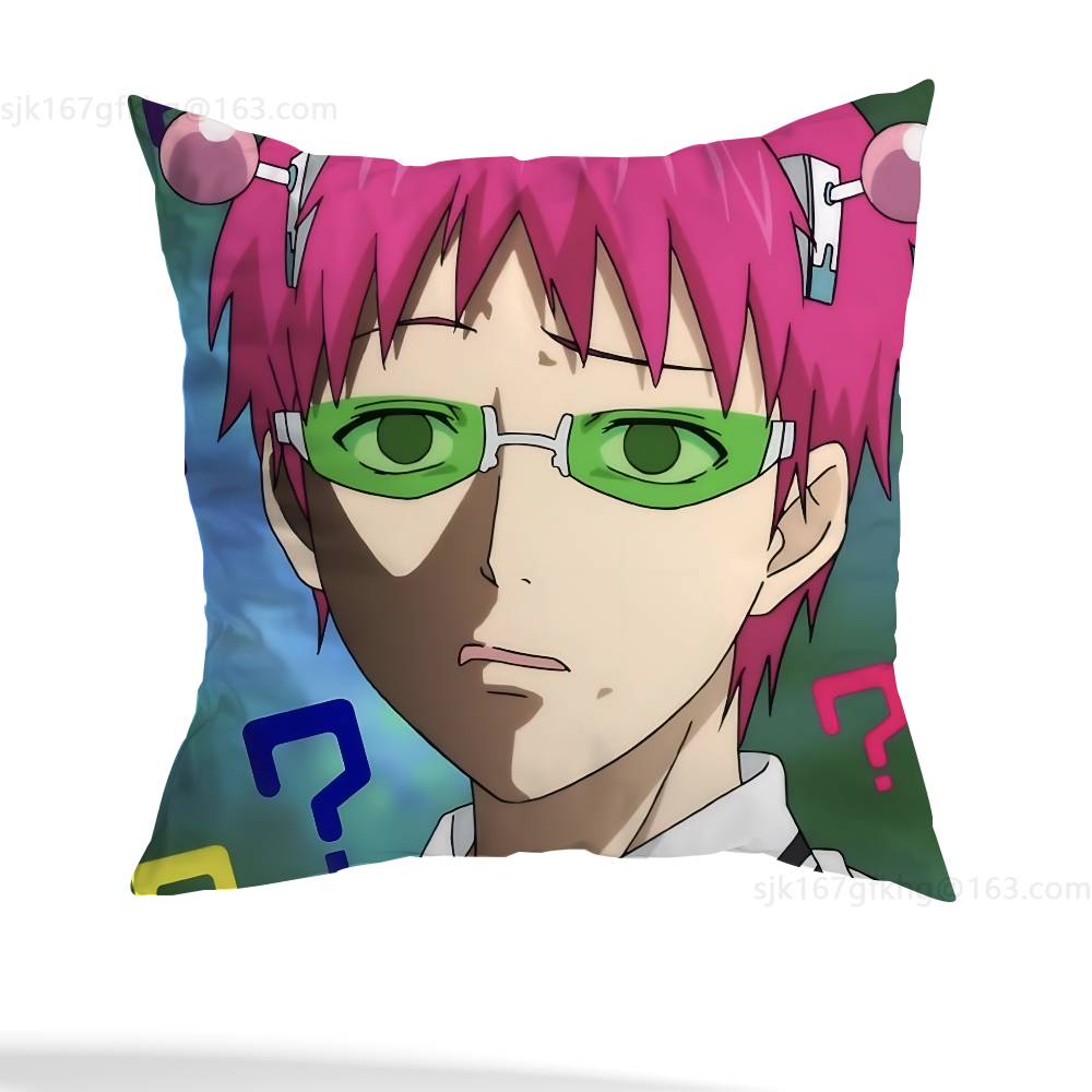 Anime Role S-Saiki K Chibi Pillow Case Square Double-Sided Printing Short Plush Sofa Cushion Cover Bedroom Bedside Pillow