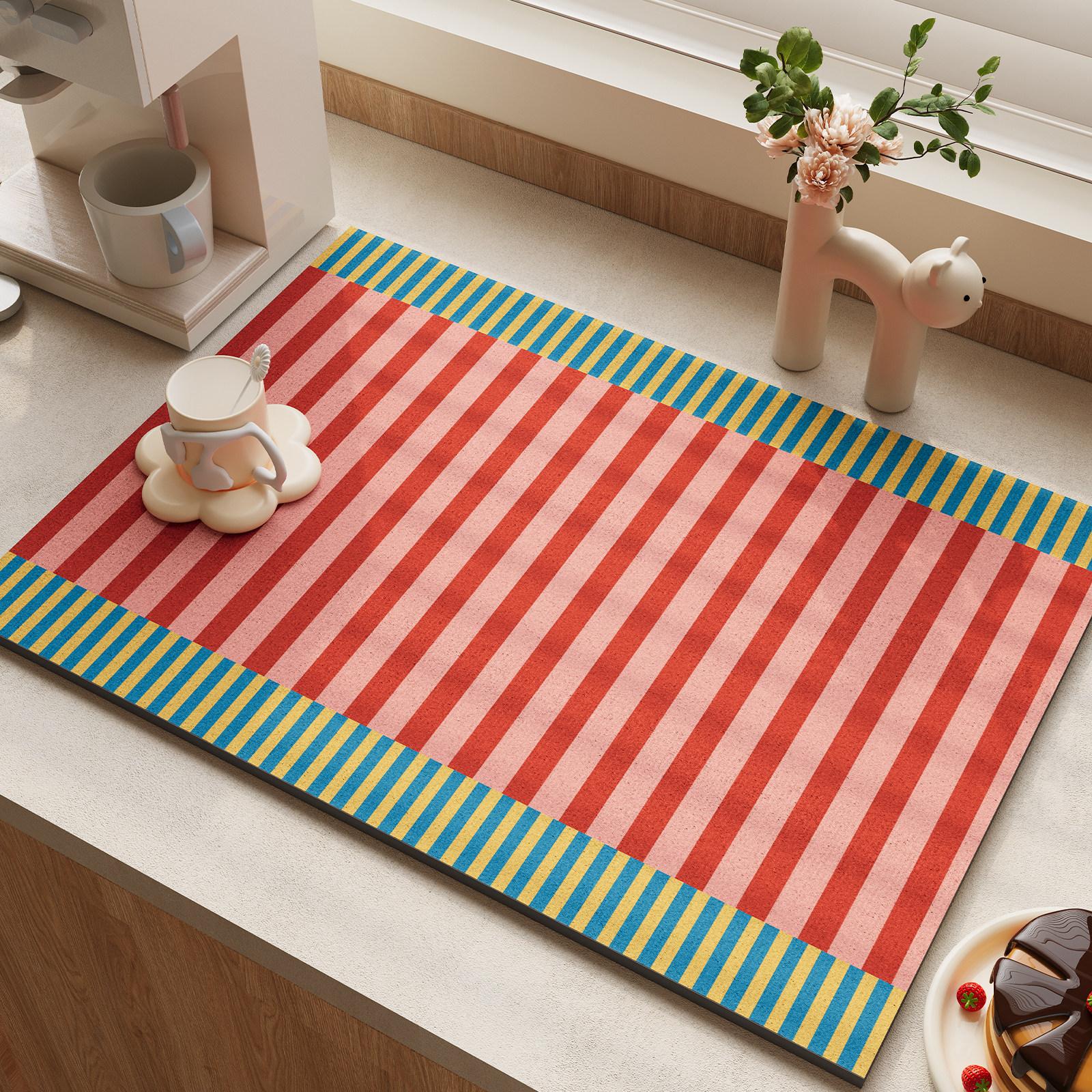 Dopamine Gestreept Diatomeeën Aardewerk Afdruiprek Mat Super Absorberend Keukenblad Afvoermat Antislip Koffiebar Placemat Tapijt 50x80 cm