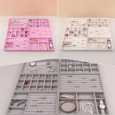 6Ps/set Jewelry Organizer Velvet Jewelry Storage Tray Display Ring Bracelet Necklace Storage Box Showcase Drawer Organizer Trays